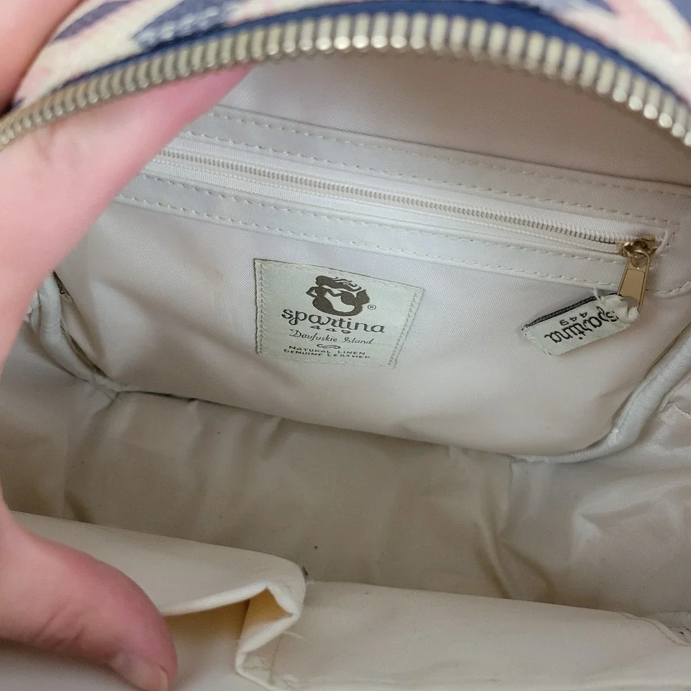 Spartina 449 Chloe Backpack Natural Linen Genuine Leather‎ Pink Tan Neutral
